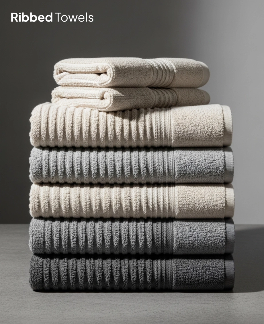 Cream and grey ribbed cotton towels