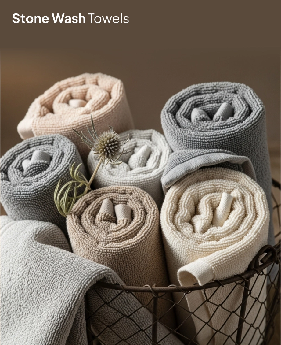 rolled stone wash towels in basket
