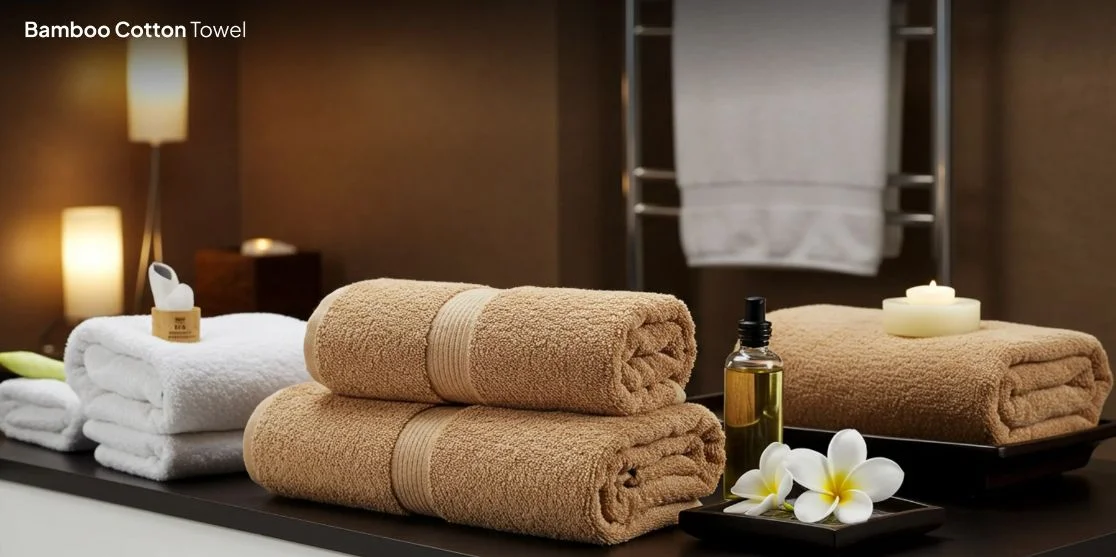 Bamboo cotton towels with spa accessories
