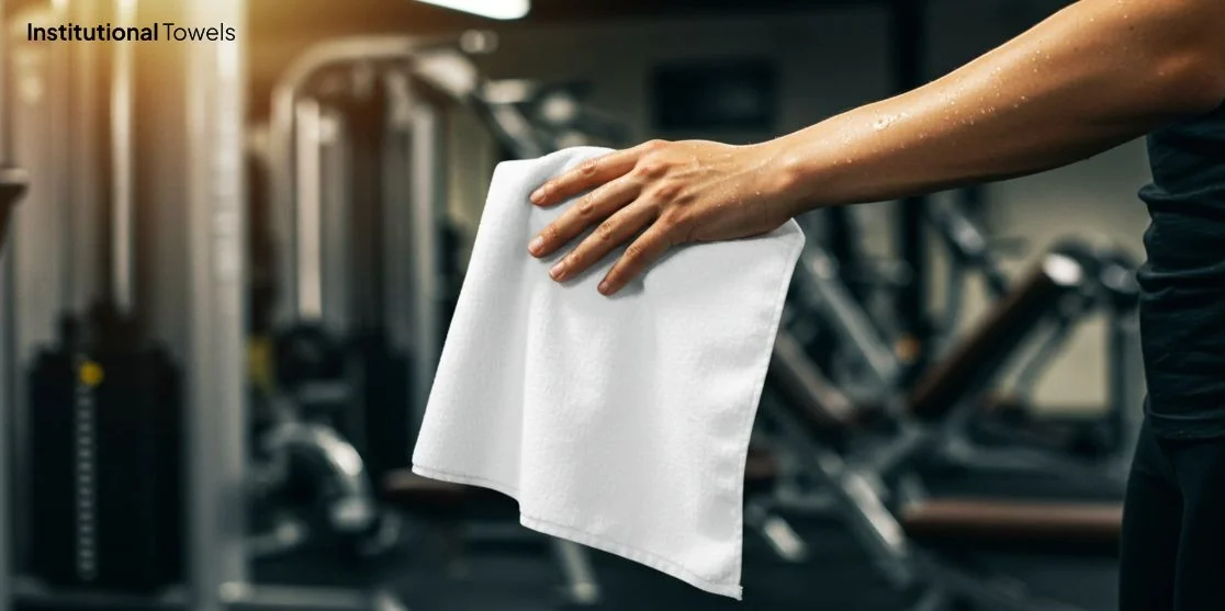 Person wiping with INSTITUTIONAL  towel.